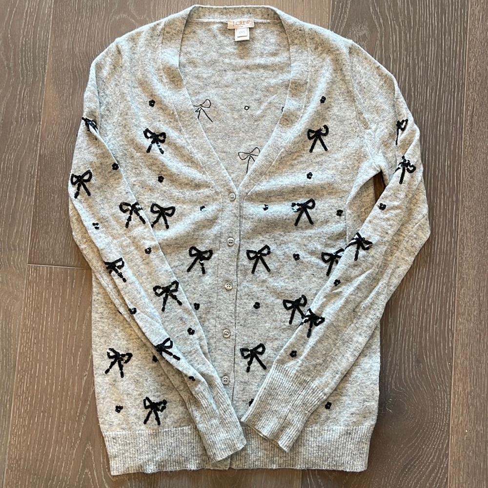Jcrew bow beads cardigan xxs grey